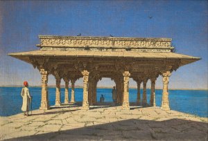 Evening on a Lake. A Pavilion on the Marble Embankment in Rajnagar by Vasily Vereshchagin Oil Painting