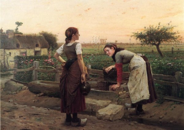 At the Well by Venceslas Briozik - Hand-Painted Oil Painting Reproduction