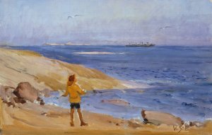 Antti on a Rocky Beach by Venny Soldan-Brofeldt Oil Painting