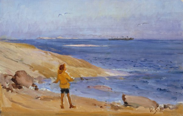 Antti on a Rocky Beach  by Venny Soldan-Brofeldt - Hand-Painted Oil Painting Reproduction