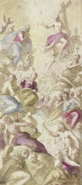 Christ and Mary in heaven surrounded by many saints by Ventura Salimbeni Oil Painting