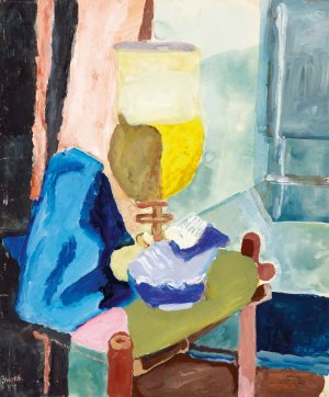 Still Life with a Glass by Vera Mikhailovna Ermolaeva Oil Painting