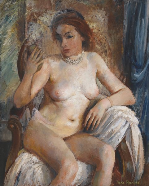 Nude With Mirror by Vera Rockline - Hand-Painted Oil Painting Reproduction