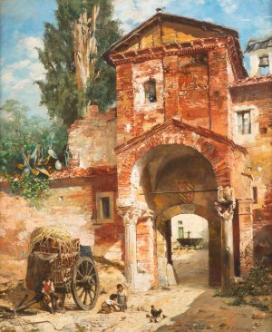 Town gate in southern landscape by Veronika Maria Herwegen-Manini Oil Painting