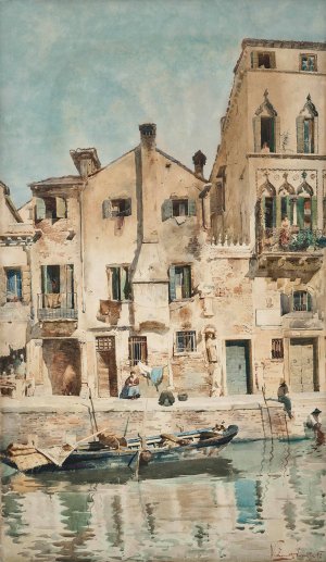 A Venetian backwater by Vettore Zanetti-Zilla Oil Painting