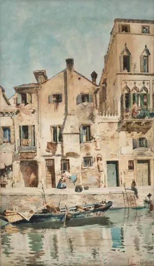A Venetian backwater by Vettore Zanetti-Zilla Oil Painting