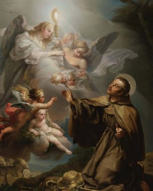 The Apparition Of The Eucharist To San Pascual Bailon by Vicente Lopez Portana Oil Painting