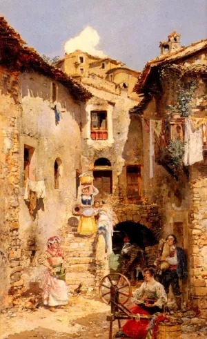 A Roman Courtyard In Summer by Vicente March y Marco Oil Painting