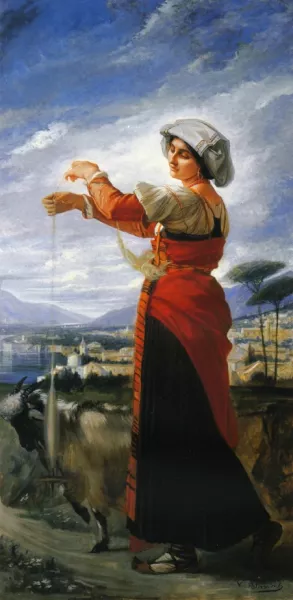 Contadina with a Goat by Vicente Palmaroli y Gonzalez - Oil Painting Reproduction
