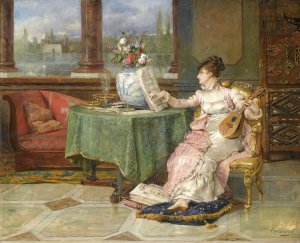 La sonata by Vicente Palmaroli y Gonzalez Oil Painting