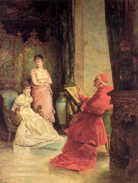 The Attentive Student by Vicente Palmaroli y Gonzalez - Hand-Painted Oil Painting Reproduction