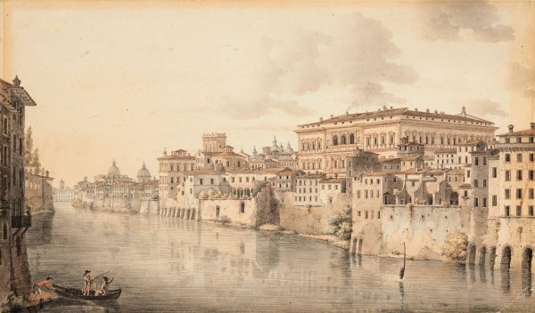 Le Palais Farnese vu depuis les quais du Tibre a Rome by Vicor-Jean Nicolle - Hand-Painted Oil Painting Reproduction