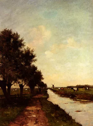 Grazing Cows In A Polder Landscape by Victor Bauffe Oil Painting