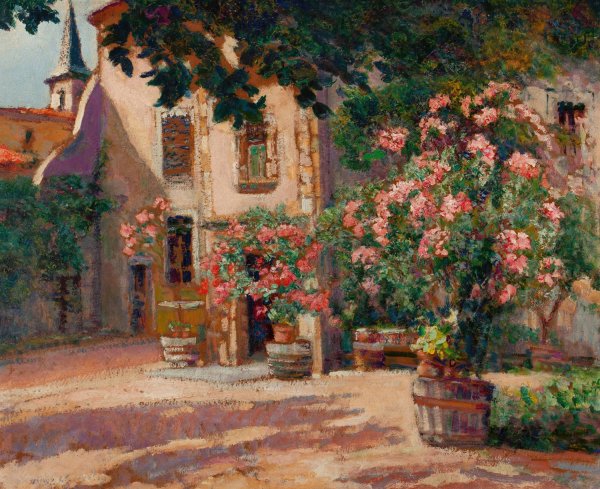 French Courtyard by Victor Charreton - Hand-Painted Oil Painting Reproduction
