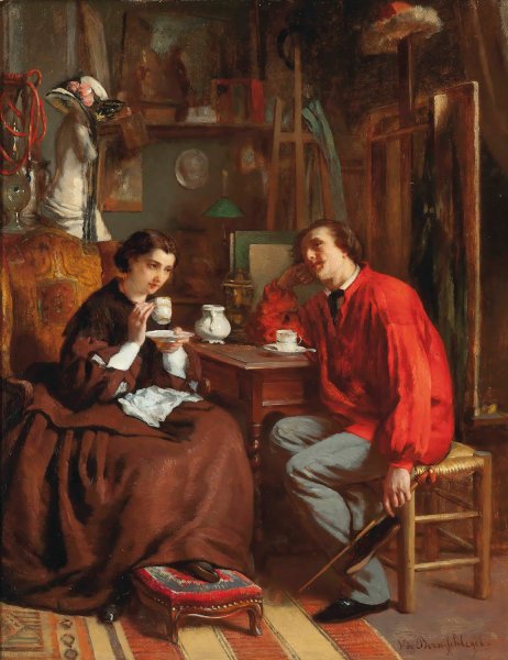 Tea Time In The Artist's Studio by Victor De Bornschlegel - Hand-Painted Oil Painting Reproduction