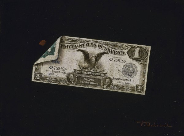 One Dollar Silver Certificate  by Victor Dubreuil - Hand-Painted Oil Painting Reproduction