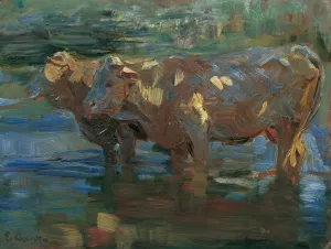 Kuhe an der Tranke by Victor Eckhardt Von Eckhardsburg Oil Painting