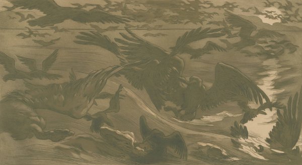 Birds of prey  by Victor Emile Prouve - Hand-Painted Oil Painting Reproduction