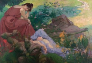 Sejour de paix et de joie; meditation by Victor Emile Prouve Oil Painting