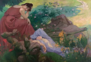 Sejour de paix et de joie; meditation Oil painting by Victor Emile Prouve