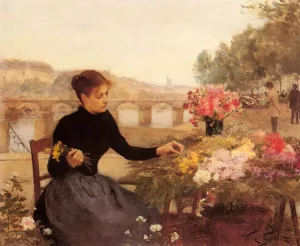 A Parisian Flower Market painting by Victor Gabriel Gilbert