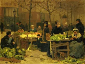 A Parisian Market by Victor Gabriel Gilbert - Oil Painting Reproduction
