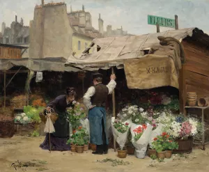 At the Flower Market by Victor Gabriel Gilbert Oil Painting