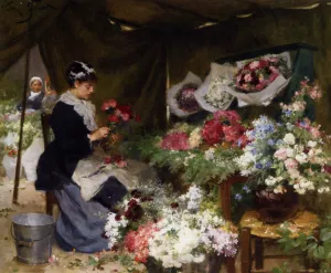 Flower Seller Making Bouquets by Victor Gabriel Gilbert - Oil Painting Reproduction