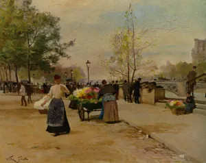 Flower Sellers by Victor Gabriel Gilbert Oil Painting
