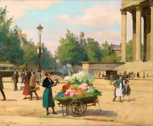 Flower Vendor Before The Madeleine Church, Paris by Victor Gabriel Gilbert Oil Painting