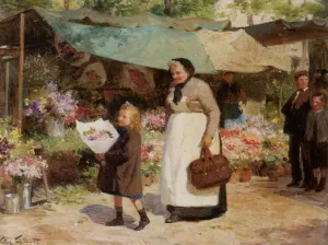 Le Marche aux Fleurs by Victor Gabriel Gilbert - Oil Painting Reproduction