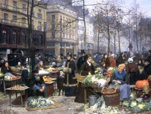 Le Marche aux Legumes by Victor Gabriel Gilbert - Oil Painting Reproduction