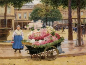 Marchande de fleurs - Place du Theatre Francais by Victor Gabriel Gilbert Oil Painting