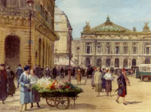 The Flower Seller, Place De L'Opera, Paris by Victor Gabriel Gilbert Oil Painting
