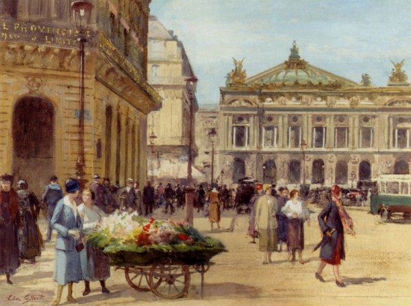 Main Product Photo of The Flower Seller, Place De L'Opera, Paris Painting by Victor Gabriel Gilbert