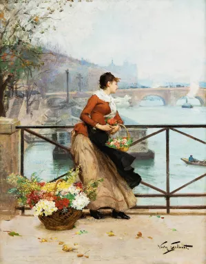 The Flower Vendor On The Pont Des Arts, Paris by Victor Gabriel Gilbert Oil Painting