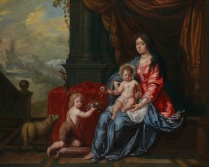 Portrait Of A Lady In The Guise Of The Madonna With A Child, Beside Them The Infant Saint John The Baptist Oil painting by Victor Honore Janssens