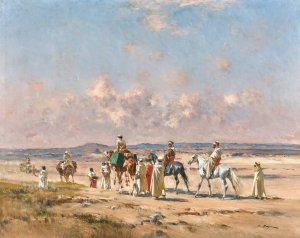 A caravan crossing the desert by Victor Huguet Oil Painting