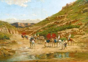 Caravane Dans Le Desert by Victor Huguet Caravane Dans Le Desert by Victor Huguet Oil Painting