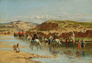 Fording a River, Algiers Oil painting by Victor Huguet