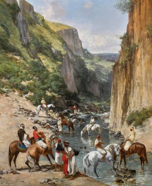 Riders In A Ravine by Victor Huguet Oil Painting