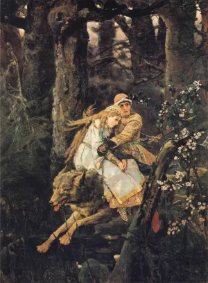 Ivan Tsarevitch Riding the Grey Wolf by Viktor Vasnetsov - Oil Painting Reproduction