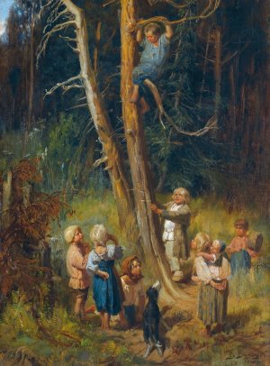 Children Raiding Nests In The Forest by Victor Mikhailovich Vasnetsov Oil Painting