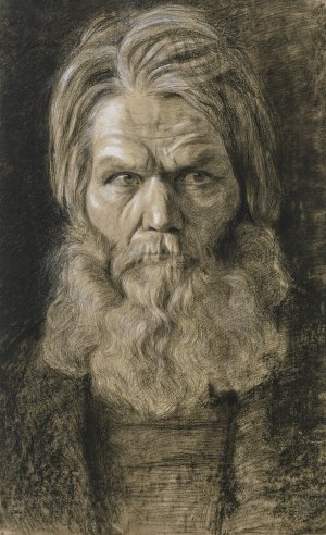 Bartiger alter Mann mit uppigem Haupthaar in Vorderansicht, den Blick nach rechts gerichtet by Victor Muller Oil Painting