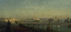 Paris du cote du levant; vue prise des toits du Louvre by Victor Navlet Oil Painting