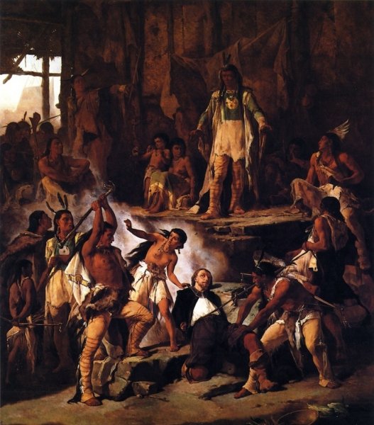 Main Product Photo of Pocahontas and John Smith Painting by Victor Nehlig