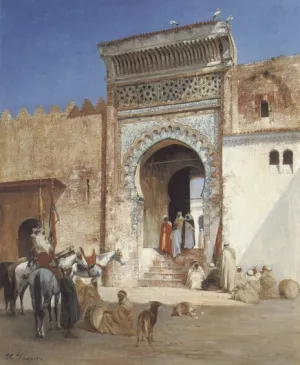 Arabs Outside the Mosque painting by Victor Pierre Huguet