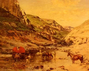 Arabs Resting in a Gorge by Victor Pierre Huguet - Oil Painting Reproduction