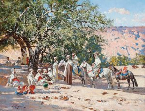 Resting at an Oasis by Victor Pierre Huguet Oil Painting