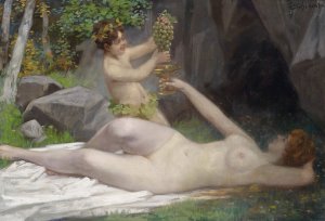 Waldnymphe und ein junger Bacchus by Victor Schivert Oil Painting